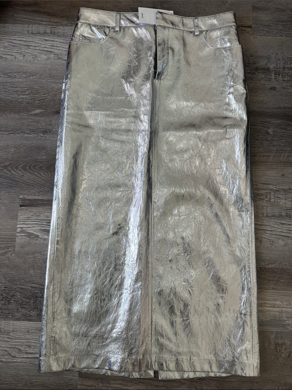 Mango Metallic Silver Straight Jeans